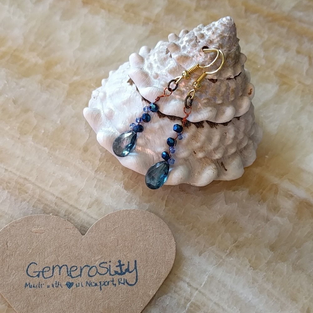 Stunning Blue Topaz + Copper Dangle Earrings - Picture 3 of 5